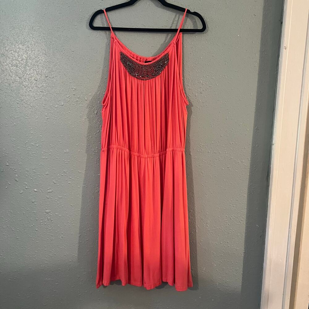 Womens Apricot Summer Dress 22/24 Spaghetti Starp w/ Beading Y2K Boho Flowy